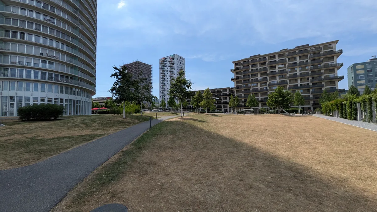 Der Park verfügt eigentlich über das kuscheligste Gras in Dübendorf, doch die Sommerhitze hat auch hier ihre Spuren hinterlassen. Impressionen aus einem Park.